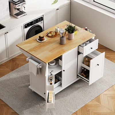 Rolling Kitchen Cart with Drop Leaf & Storage