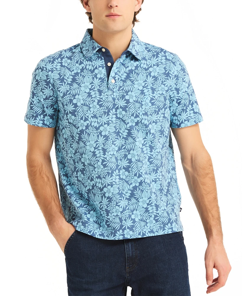 Nautica Men's Floral Print Pique Short Sleeve Polo Shirt