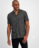 Hugo Men's Short Sleeve Logo Graphic Button-Front Camp Shirt