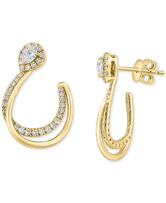 Effy Diamond Pear & Round Double Hoop Earrings (3/4 ct. t.w.) in 14k Gold