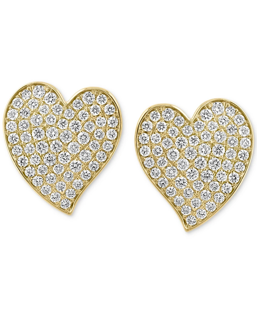 Effy Diamond Pave Heart Stud Earrings (1-1/20 ct. t.w.) in 14k Gold
