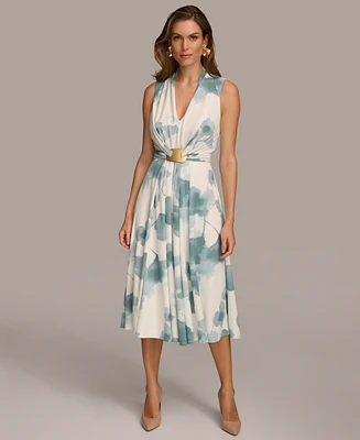 Donna Karan Women's Printed Waist-Wrap Midi Dress