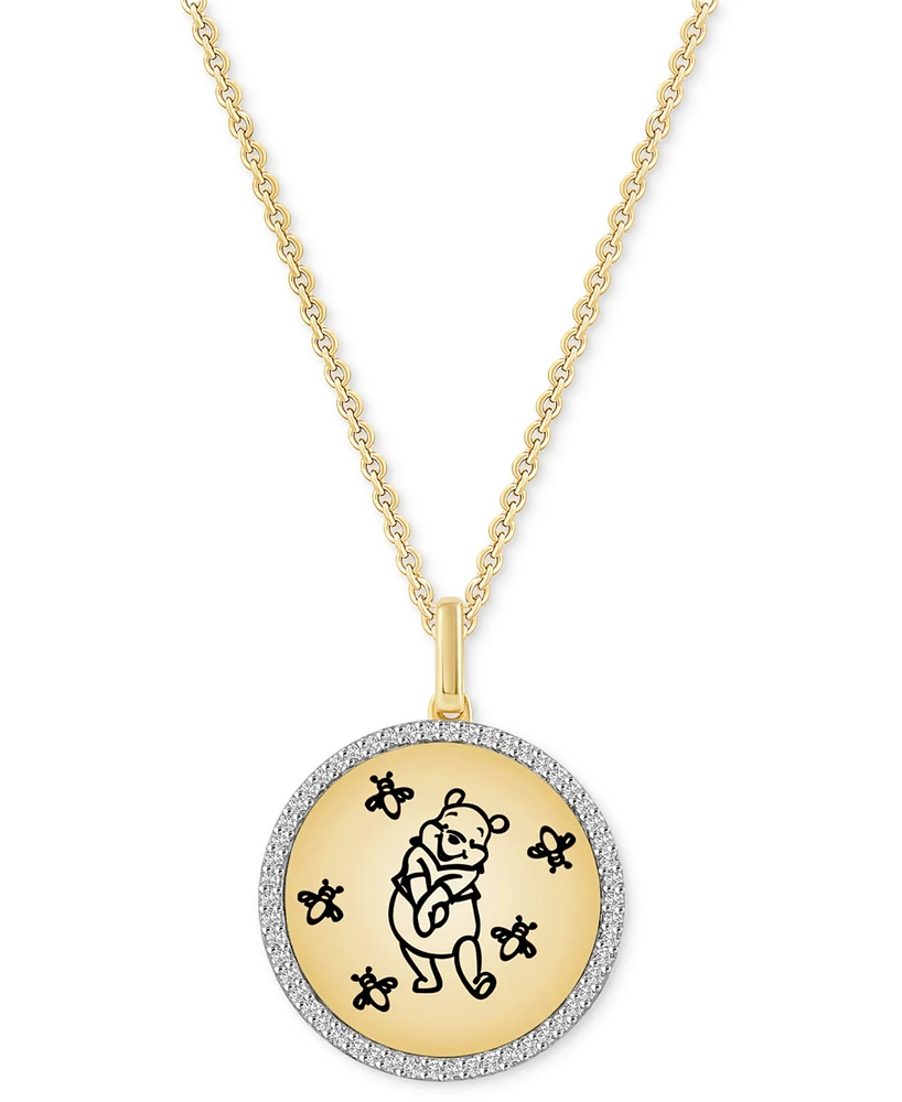 Wonder Fine Jewelry Diamond Winnie the Pooh Disc 18" Pendant Necklace (1/8 ct. t .w.) in Gold-Plated Sterling Silver - Gold