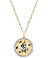 Wonder Fine Jewelry Diamond Winnie the Pooh Disc 18" Pendant Necklace (1/8 ct. t .w.) in Gold-Plated Sterling Silver - Gold