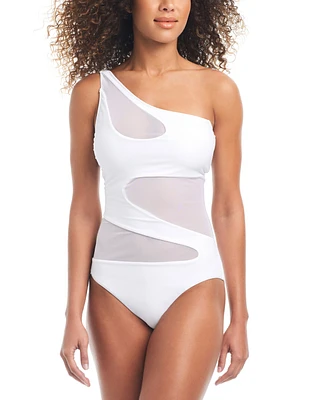 Bar Iii Women's One-Shoulder Mesh Cutout Swimsuit, Created for Macy's