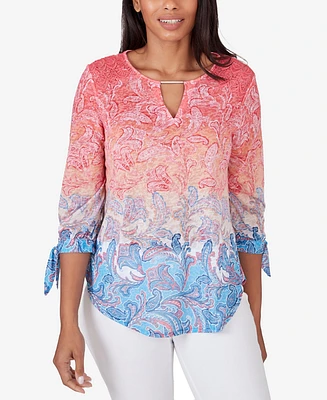 Ruby Rd. Petite Ombre Guava Paisley Printed Knit Top
