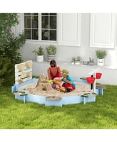 Outsunny Wooden Sandbox for 3-7 Years, 85" x 85" x 25", Blue
