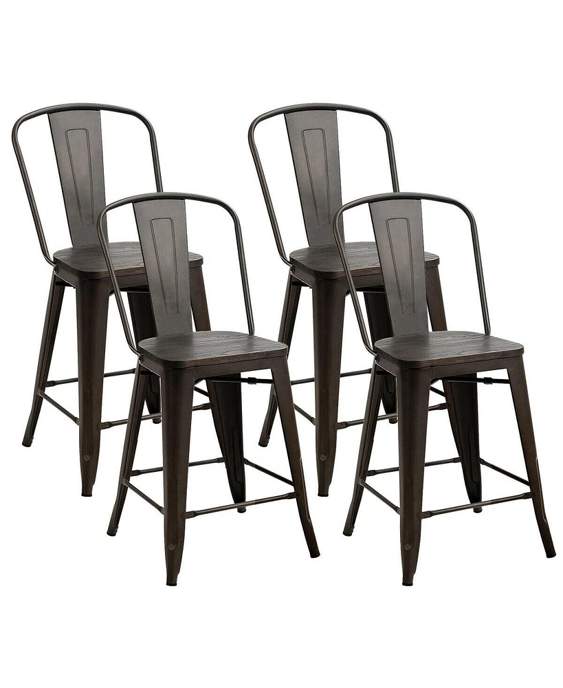 Set of 4 Industrial Metal Counter Stool Dining Chairs with Removable Backrests