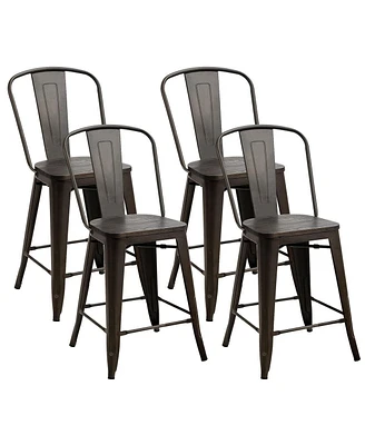 Set of 4 Industrial Metal Counter Stool Dining Chairs with Removable Backrests