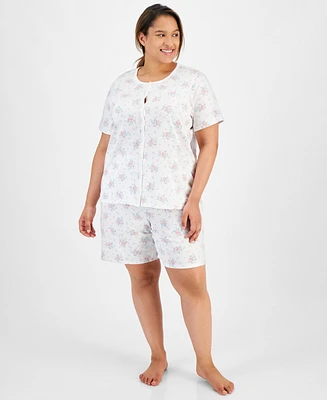Charter Club Plus Cotton Floral Bermuda Pajamas Set, Created for Macy's