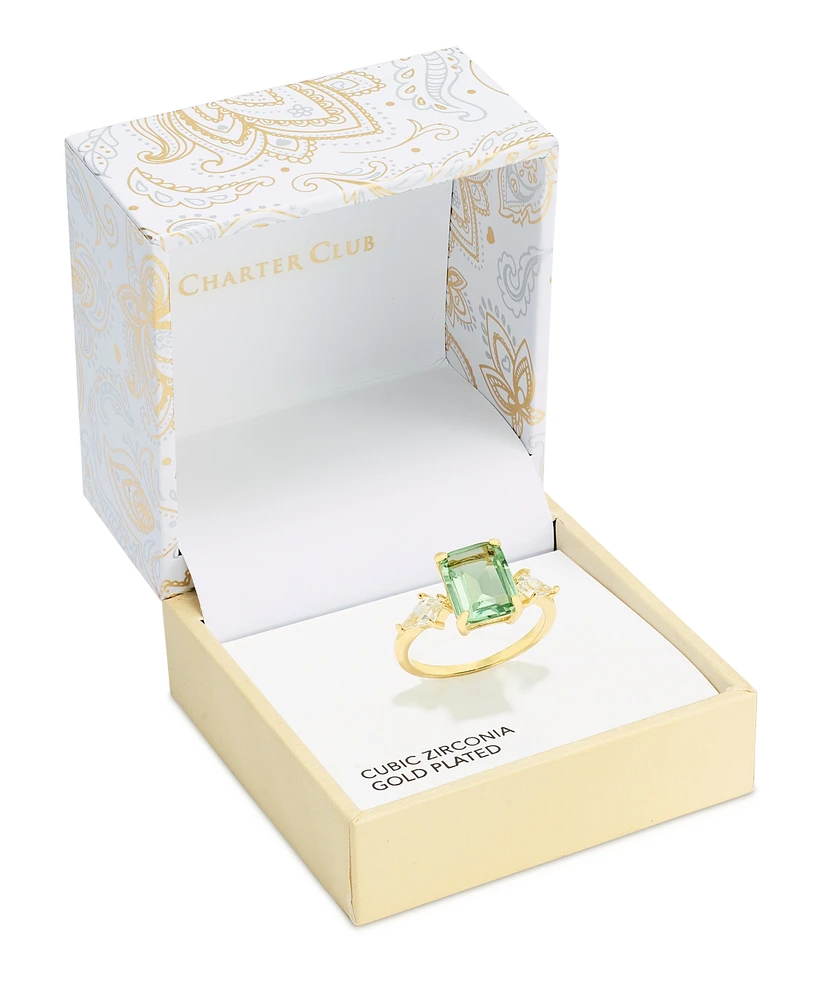 Charter Club Gold-Tone Green Crystal & Cubic Zirconia Ring, Created for Macy's