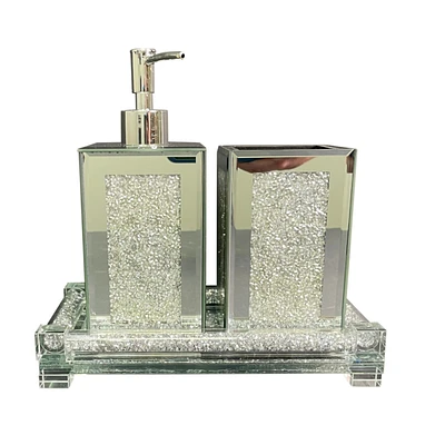 Simplie Fun Exquisite 3 Piece Square Soap Dispenser And Toothbrush Holder With Tray