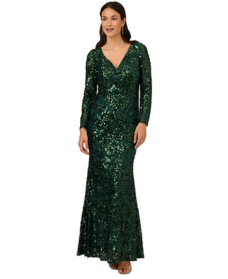 Adrianna Papell Women's Sequined Lace V-Neck Gown