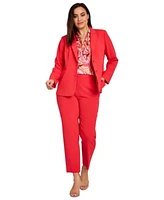 Tahari Asl Plus Size Two Button Jacket Swirl Print Bow Blouse Pants