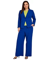 Tahari Asl Plus Size One Button Blazer Knit Top Wide Leg Pants