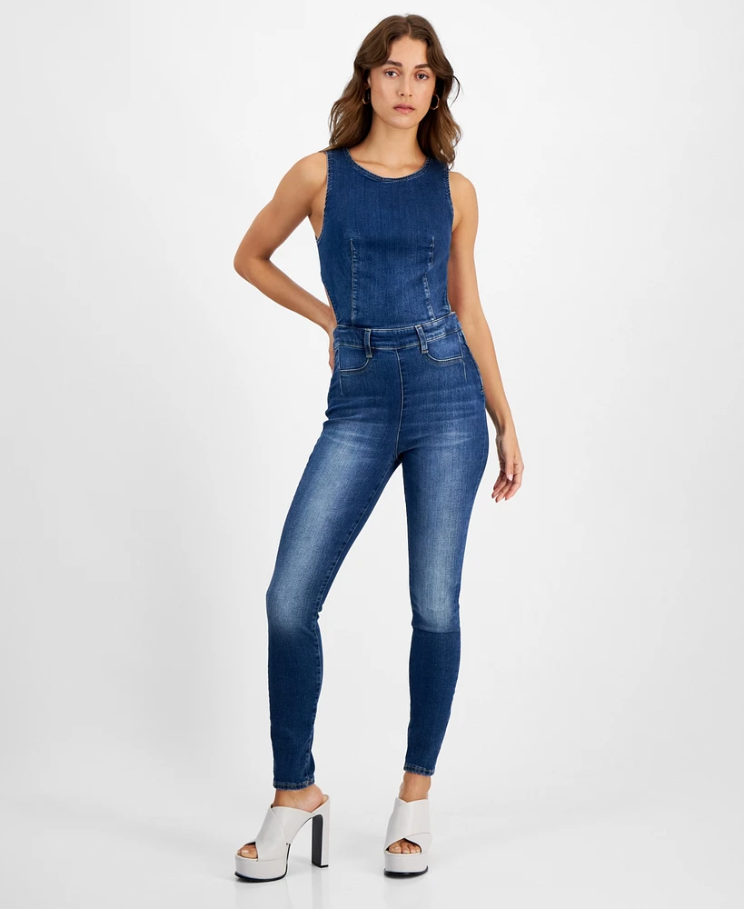 Guess Women's Lola Open-Back Skinny Denim Jumpsuit