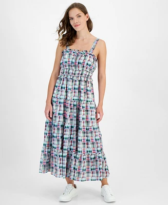 Nautica Jeans Women's Plaid-Print Ruffle-Trim Maxi Dress