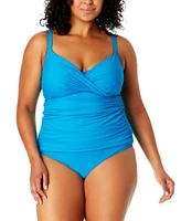 Anne Cole Surplice V Neck Underwire Tankini Top High Waist Bikini Bottoms