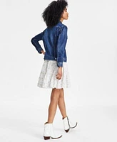 Lucky Brand Womens Cotton Denim Trucker Jacket Sweetheart Neck Cinched Bodice Mini Dress