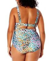 Anne Cole Plus Abstract-Print Draped-Front One-Piece Swimsuit