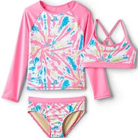 Lands' End Big Girls Plus Chlorine Resistant Rash Guard Swim Top Bikini and Bottoms Upf 50 Swimsuit Set