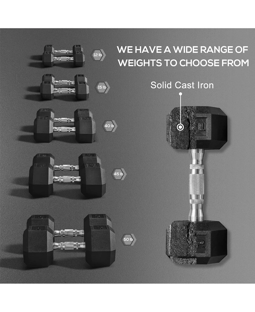 Soozier 2 x 50lbs Hex Dumbbell Set of 2, Rubber Weights Exercise Fitness Dumbbell with Non-Slip Handles, Anti