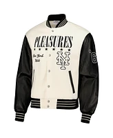 Men's Pleasures White New York Mets Full-Snap Varsity Jacket