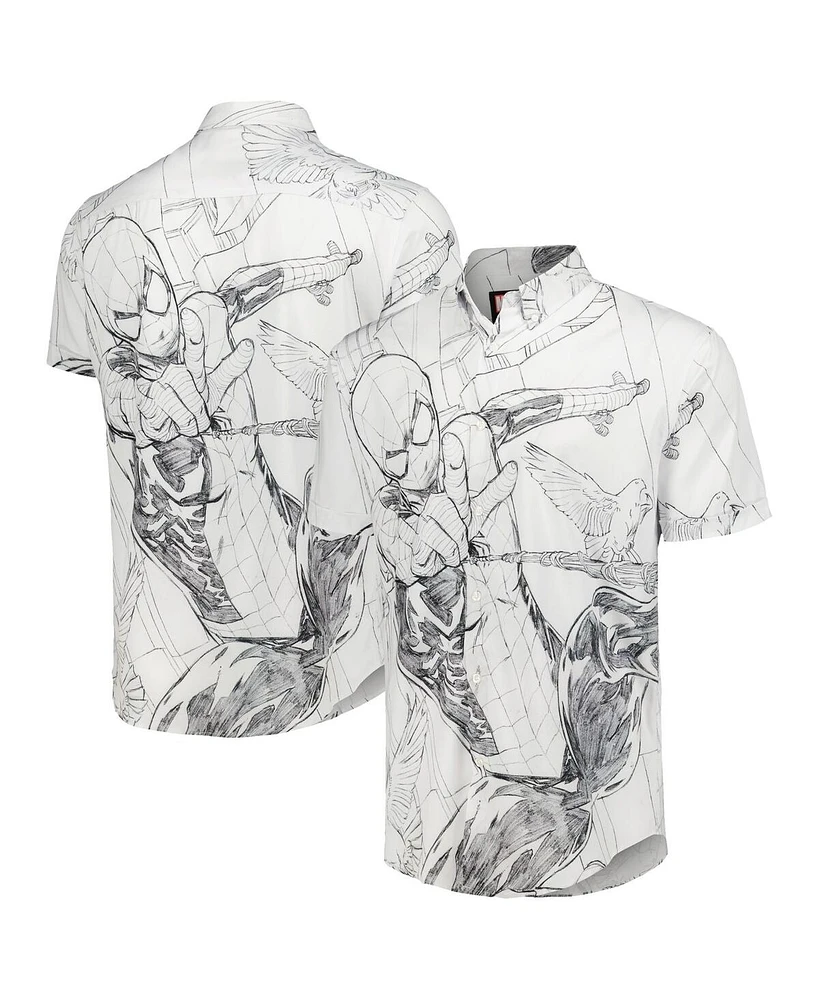 Men's Rsvlts White Spider-Man Web Surfer Kunuflex Button-Down Shirt