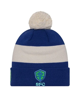 Men's New Era Blue Seattle Sounders Fc 2024 Kick Off Collection Cuffed Knit Hat with Pom