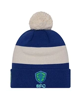 Men's New Era Blue Seattle Sounders Fc 2024 Kick Off Collection Cuffed Knit Hat with Pom