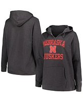 Women's Champion Heather Charcoal Nebraska Huskers Plus Heart & Soul Notch Neck Pullover Hoodie