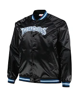 Men's Mitchell & Ness Black Minnesota Timberwolves Big and Tall Hardwood Classics Wordmark Satin Raglan Full-Zip Jacket