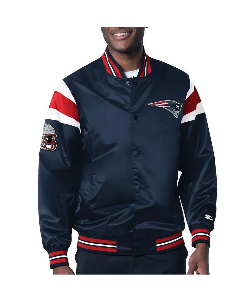 Men's Starter Navy New England Patriots Satin Full-Snap Varsity Jacket