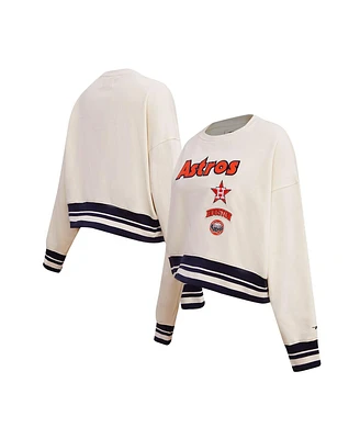 Women's Pro Standard Cream Distressed Houston Astros Retro Classic Fleece Pullover Sweatshirt