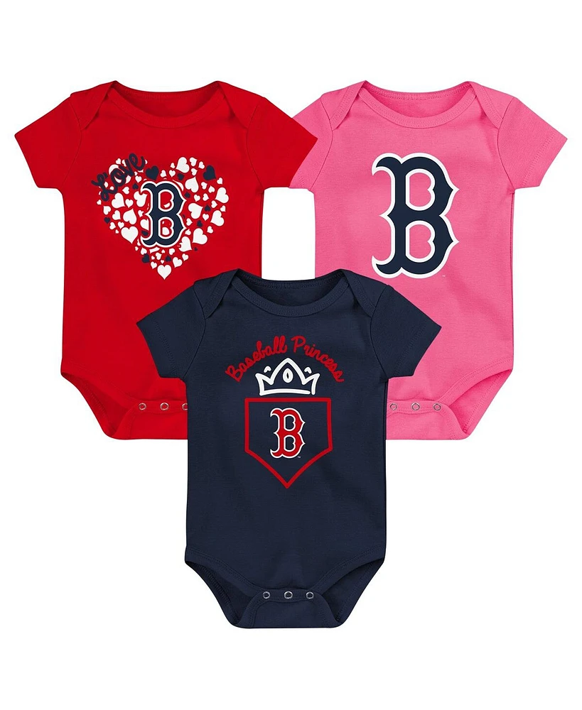 Baby Boys and Girls Outerstuff Navy, Red, Pink Boston Red Sox Three-Pack Home Run Bodysuit Set
