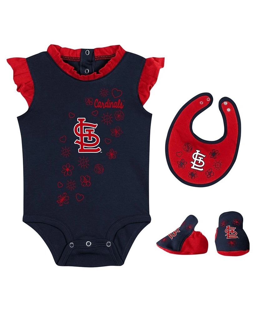 Baby Girls Fanatics Navy St. Louis Cardinals Happy Baseball Bodysuit, Bib and Bootie Set