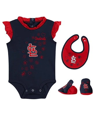 Baby Girls Fanatics Navy St. Louis Cardinals Happy Baseball Bodysuit, Bib and Bootie Set