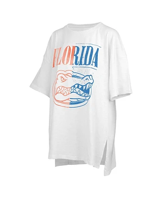 Women's Pressbox White Distressed Florida Gators Lickety-Split Oversized T-shirt