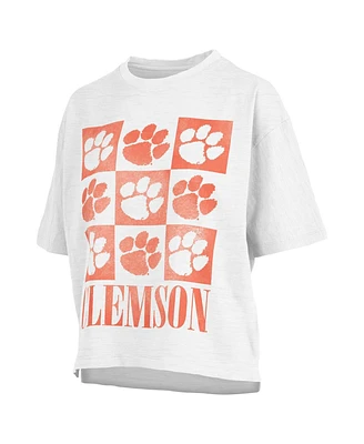 Women's Pressbox White Distressed Clemson Tigers Motley Crew Andy Waist Length Oversized T-shirt