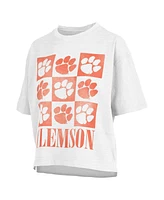 Women's Pressbox White Distressed Clemson Tigers Motley Crew Andy Waist Length Oversized T-shirt