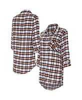 Women's Concepts Sport Black Cincinnati Bengals Sienna Plaid Full-Button Long Sleeve Nightshirt