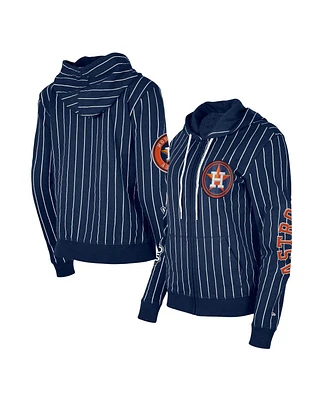 Women's New Era Navy Houston Astros Pinstripe Tri-Blend Full-Zip Hoodie Jacket