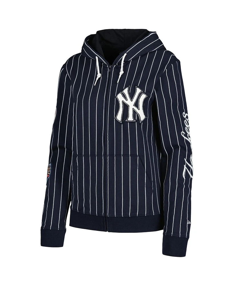 Women's New Era Navy New York Yankees Pinstripe Tri-Blend Full-Zip Jacket
