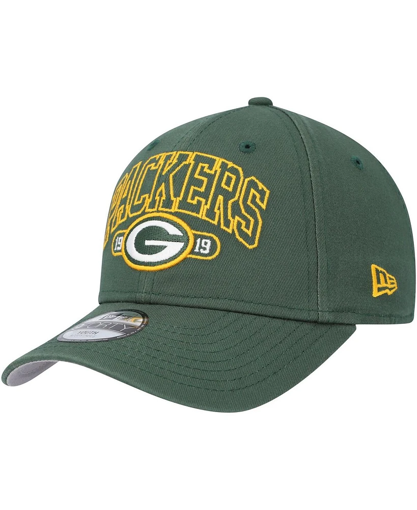 Youth Boys and Girls New Era Green Green Bay Packers Outline 9FORTY Adjustable Hat