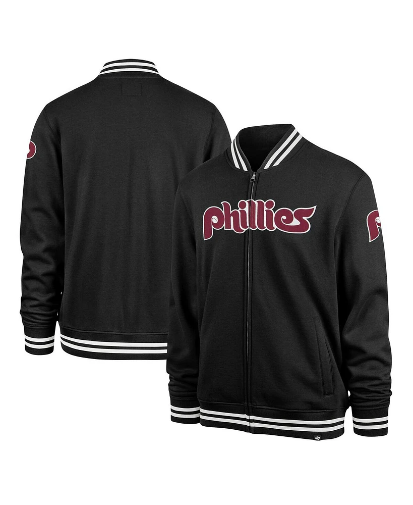 Men's '47 Brand Black Philadelphia Phillies Wax Pack Pro Camden Full-Zip Track Jacket