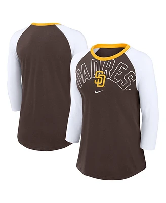 Women's Nike Brown, White San Diego Padres Knockout Arch 3/4-Sleeve Raglan Tri-Blend T-shirt