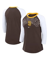 Women's Nike Brown, White San Diego Padres Knockout Arch 3/4-Sleeve Raglan Tri-Blend T-shirt