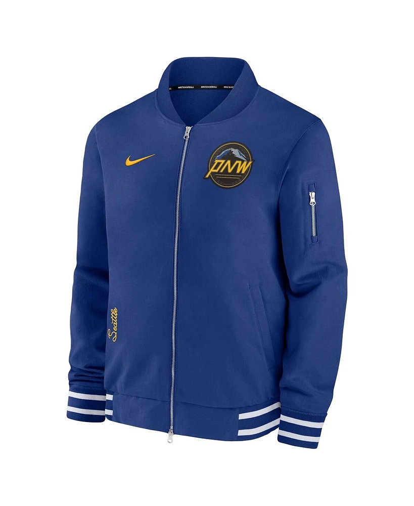 Men's Nike Royal Seattle Mariners Authentic Collection Game Time Bomber Full-Zip Jacket