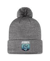 Men's Fanatics Gray Seattle Kraken Authentic Pro Home Ice Cuffed Knit Hat with Pom