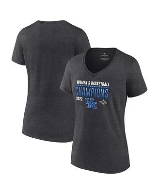 Women's Fanatics Heathered Charcoal Kentucky Wildcats 2022 Sec Basketball Conference Tournament Champions Locker Room V-Neck T-shirt